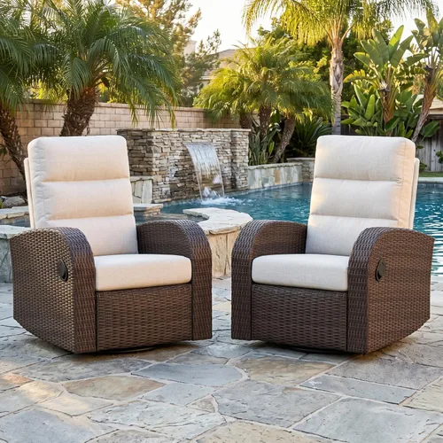 Vista 14 de LayinSun Sillón reclinable giratorio de mimbre de gran tamaño con respaldo ajustable y reposapiés, sillón reclinable para patio Gris
