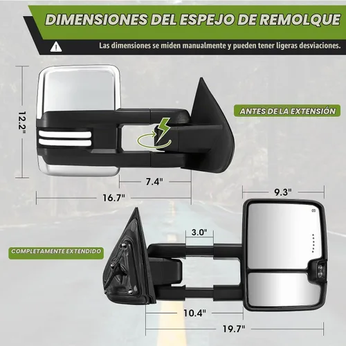 Vista 7 de espejos retrovisores plegables eléctricos para Chevy Silverado/GMC Sierra 1500 (2014-2018), 2500HD/3500HD (2015-2019), señal de giro dinámica/luces