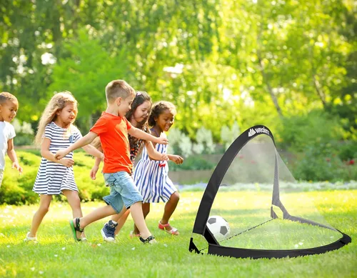 Vista 5 de Juego de 2 porterías de fútbol plegables con bolsa de viaje, redes de portería de fútbol ultra portátiles de 4 pies para la playa, parque infantil