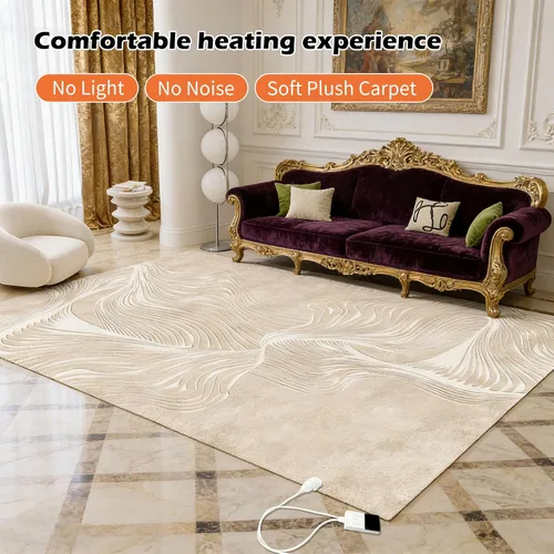 Vista 6 de Alfombra térmica lavable con calefacción eléctrica, superficie de felpa desmontable con calentamiento rápido para oficina, sala de estar, comedor