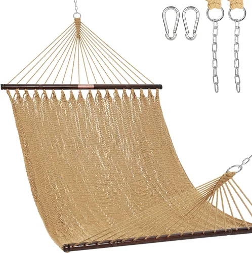 Vista 19 de Lazy Daze Hammocks Hamaca doble de cuerda caribeña de 10.5 pies para 2 personas, hamaca de poliéster tejida a mano con barras separadoras