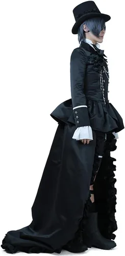 Vista 3 de Cosplay.fm Disfraz de anime para mujer, traje clásico negro con accesorios