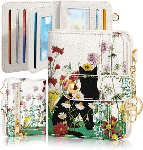 Vista 11 de Bistup Cartera para Mujeres Pequeña y Bonita Cartera de Tarjetas de Cuero Genuino RFID con Llavero para Damas Adolescentes Niñas Plegable