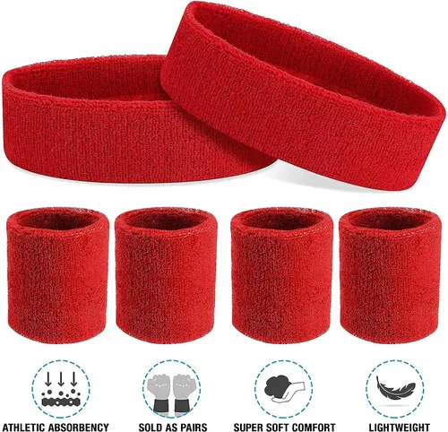 Vista 6 de ASTER Juego de 6 muñequeras para la cabeza, incluye 2 diademas deportivas y 4 pulseras deportivas a rayas coloridas para hombres y mujeres