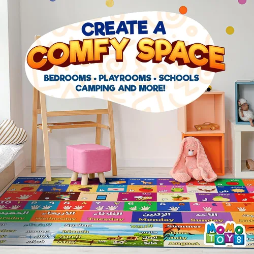Vista 7 de Alfombra de juego para niños de 60 x 78 pulgadas, alfombra plegable ABC para niños pequeños, alfombra de piso para bebé con letras en inglés