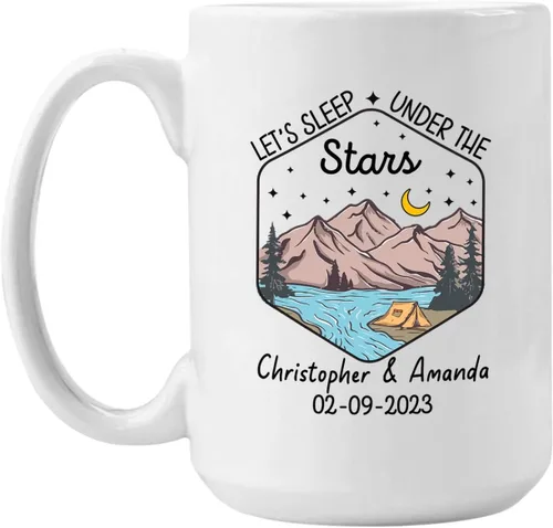 Vista 11 de Taza personalizada de fogata – 11 oz y 15 onzas, nombre personalizado, diseños de aventura y montaña, perfecta para campistas y viajeros