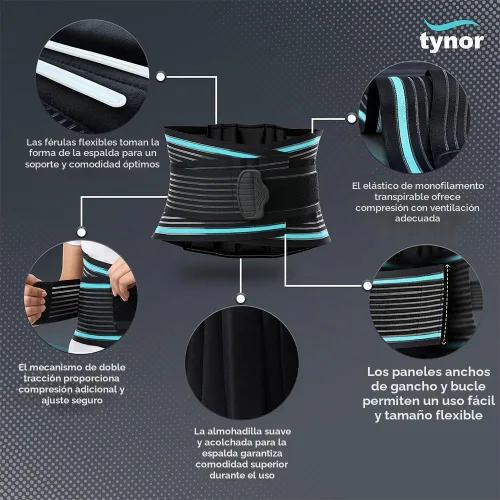 Vista 3 de TYNOR Cinturón de Soporte para la Espalda Ajustable Corsé para la Espalda para Dolor de Espalda Baja, Cinturón de Soporte Lumbar Transpirable