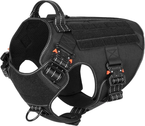 Vista 8 de ICEFANG Arnés táctico para perro con 4 hebillas de metal, chaleco, equipo para transportar carga, ligero y modular para perro con asa, sin correa