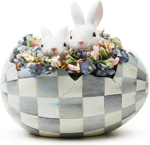 Vista 7 de MACKENZIE-CHILDS Huevo Peekaboo, bonita decoración de conejo de Pascua, decoración de primavera y huevo de Pascua, cuadros cortesanos en blanco