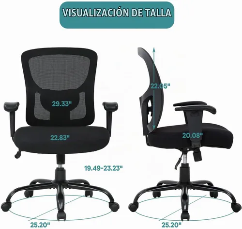 Vista 3 de Silla de oficina grande y alta para personas pesadas, silla de escritorio de computadora de 400 libras, asiento extra ancho, brazos ajustables Negro