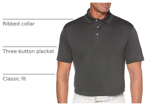 Vista 4 de PGA Tour Men's Airflux Solid Mesh Short Sleeve Classic Golf Polo Shirt Asfalto