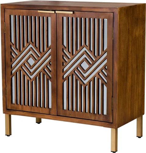 Vista 6 de COZAYH Armario decorativo de 2 puertas, aparador de madera con espejo geométrico moderno frontal, armario independiente para el hogar y la cocina