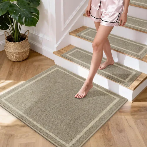 Vista 8 de COSY HOMEER Alfombra para Rellano de Escalera 30x30 Pulgadas, Alfombra Cuadrada Antideslizante para Escalones de Madera Interior, Poliéster Lavable