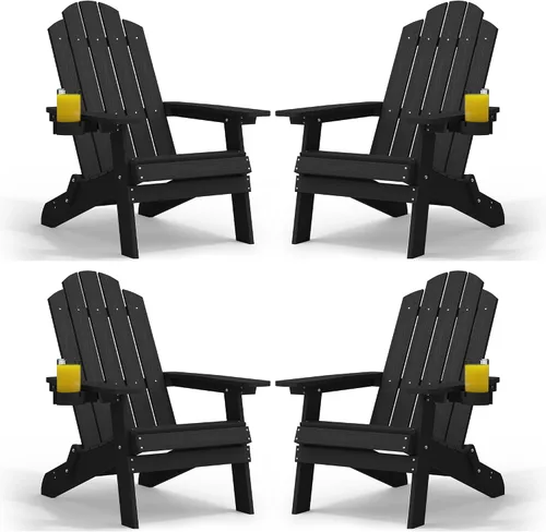 Vista 10 de MXIMU Silla Adirondack plegable para exteriores: sillas Adirondack fáciles de montar y cómodas, silla de plástico compuesto para todo tipo de clima