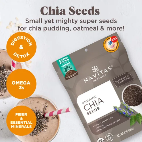 Vista 3 de Navitas Organics Semillas de chía - Para pudín de chía, batidos, horneado, ensaladas y más - Omega 3, fibra, minerales - USDA orgánico, sin OGM