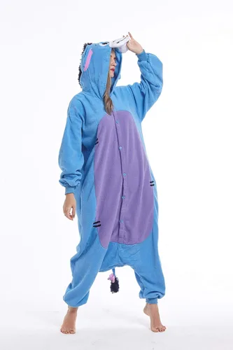Vista 8 de Donkey Animal - Pijama unisex de una pieza para adultos disfraz de cosplay para hombres y mujeres talla XL Burro azul