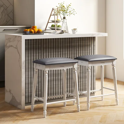 Vista 8 de Giantex Juego de 2 taburetes de bar de 24 pulgadas de altura de mostrador con asiento acolchado, patas de madera de goma, reposapiés y superficie