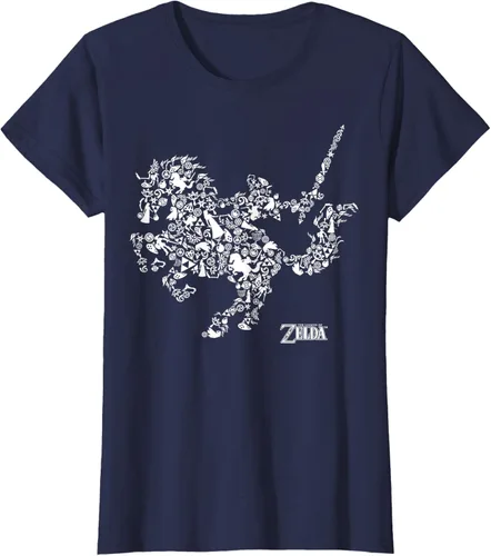 Vista 29 de The Legend of Zelda Camiseta con diseño de símbolos de caballo Azul Marino