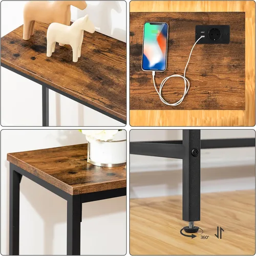 Vista 6 de HOOBRO Mesa consola de 47.2 pulgadas con tomas de corriente y puertos USB, mesa de entrada estrecha para sofá con estación de carga, detrás