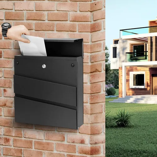 Vista 3 de Buzón de Pared con Cerradura y Llaves, Buzón de Seguridad con Llavero para Exterior de la Casa, Buzón de Correo con Cerradura, Buzón de Metal