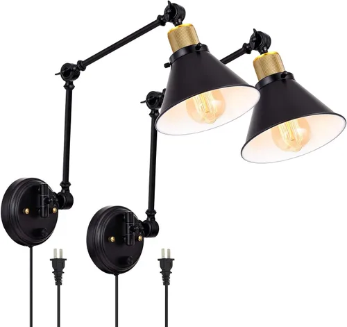 Vista 16 de TRLIFE Aplique de pared enchufable, aplique de pared regulable con interruptor de brazo oscilante, luces de pared enchufables, apliques de pared