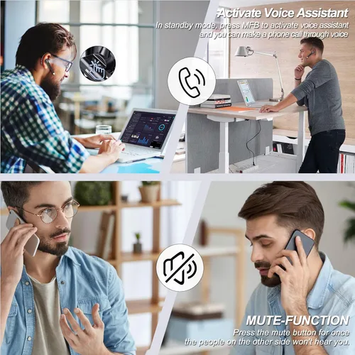 Vista 4 de Auriculares Bluetooth, auricular Bluetooth inalámbrico con funda de carga de 500 mAh, 80 horas de tiempo de conversación, auriculares manos libres