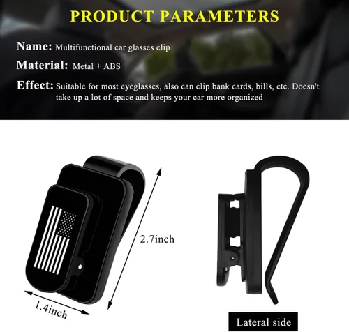 Vista 2 de Kewucn Soporte para Gafas de Sol para Visera de Coche, Soporte de Metal para Visera Automática con Estilo de Bandera de EE. UU., Clip Multifuncional