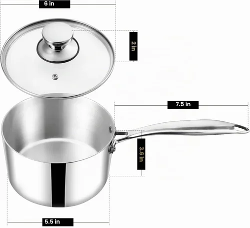 Vista 2 de TeamFar Cacerola de 1 cuarto de galón con tapa, olla de cocina pequeña de acero inoxidable con mango ergonómico, para inducción, gas, electricidad