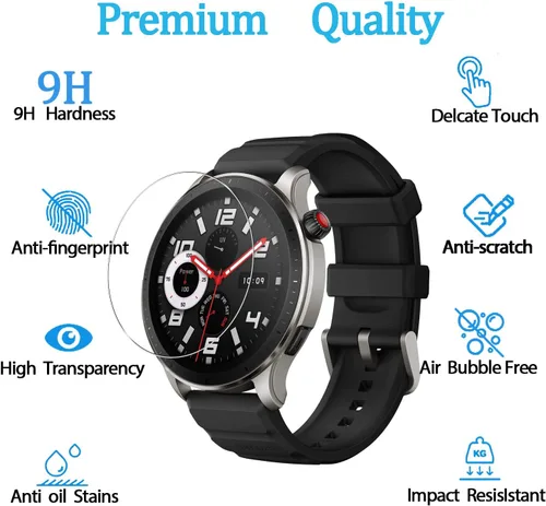 Vista 2 de Protector de pantalla de vidrio templado para Amazfit GTR 4, antiarañazos, antirreflejos, antihuellas, compatible con Amazfit GTR 4