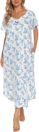 Vista 4 de YOZLY Camisón de algodón para mujer de punto largo ropa de dormir suave cuello en V ropa de salón S-XXL