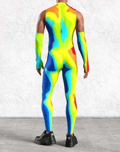 Vista 3 de Traje unisex con estampado 3D de Halloween, para fiesta, con cremallera frontal, traje de cosplay con sobremangas Amarillo Azul Naranja Rojo