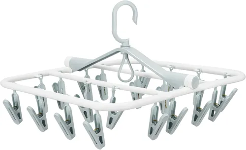 Vista 7 de Percha de secado de ropa plegable portátil de alta calidad con 12 clips, estante de secado de plástico antioxidante para calcetines, lencería