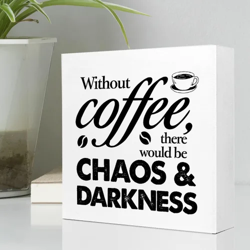 Vista 3 de Cartel de madera con texto en inglés "Funny Without Coffee Chaos", letrero rústico de madera de café para el hogar, cocina, oficina, cafetería, bar