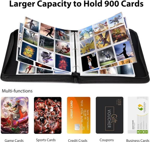 Vista 3 de Carpeta para tarjetas coleccionables de 9 bolsillos, 900 bolsillos para tarjetas de Pokémon con cremallera, 50 fundas compatible con tarjetas