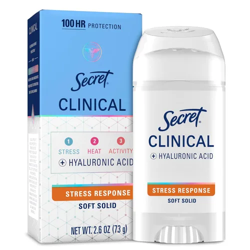 Vista 14 de Secret Clinical Strength 100HR - Desodorante antitranspirante sólido suave para mujeres, 3 veces protección contra el estrés con ácido hialurónico