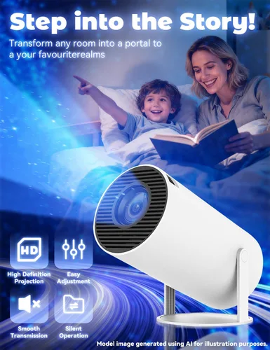 Vista 2 de Proyector portátil con WiFi y Bluetooth, compatible con 4K y proyector de ventana de enfoque automático, mini proyector giratorio de 210° altavoz