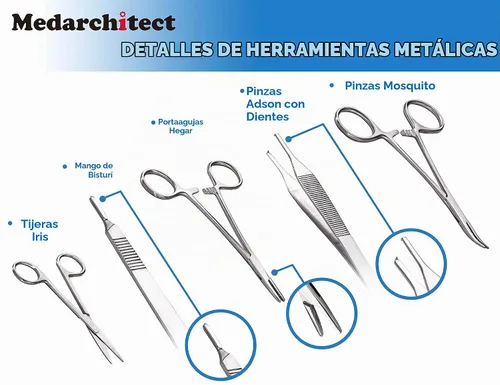 Vista 3 de Medarchitect Kit completo de práctica de sutura (30 piezas) y tablero de práctica de atado de nudos quirúrgicos, entrenamiento de sutura