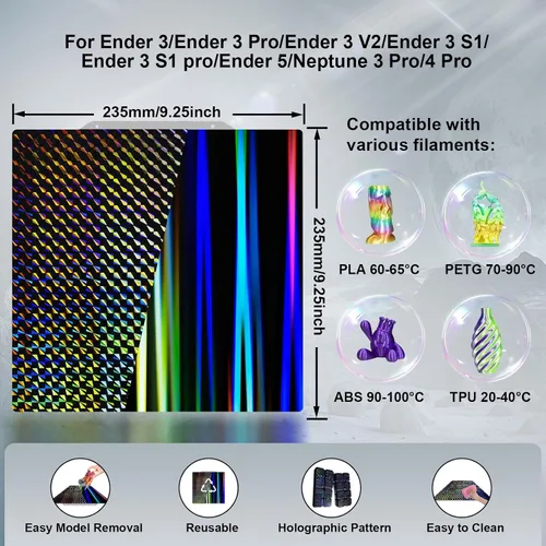 Vista 2 de IdeaFormer-3D H1H Placa de Construcción 235x235mm, Haz de Luz Doble Cara+Muelle de Acero Flexible Fantasma para Creality Ender 3/Ender 3 Pro/Ender 3