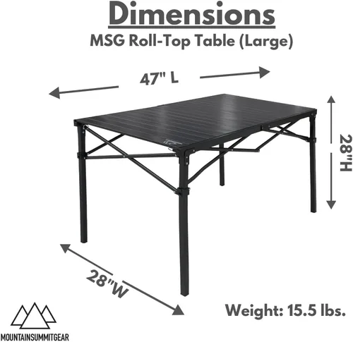 Vista 3 de MOUNTAIN SUMMIT GEAR Mesa de Rollo Superior Resistente para Acampar (Grande) - Mesa Plegable Portátil con Parte Superior de Aluminio y Estructura
