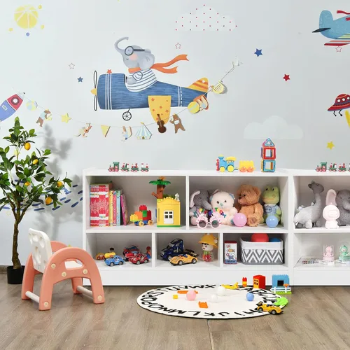 Vista 27 de MEDIMALL Organizador de almacenamiento de juguetes para niños de 5 cubos, estante de almacenamiento de madera de 2 niveles para libros y juguetes
