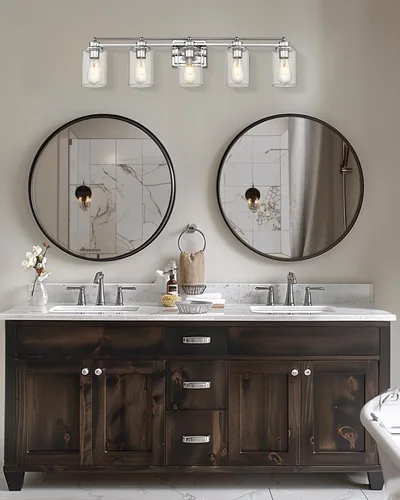 Vista 6 de HWH - Lámpara de tocador cromada con 5 luces sobre espejo, lámpara de pared moderna para baño, 37 pulgadas, acabado cromado, 5HLT63B-5W CH
