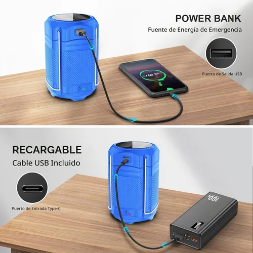 Vista 3 de Linterna de camping 5000mAh Solar con manivela telescópica, linterna LED recargable con USB, carga portátil para cortes de energía, lámpara