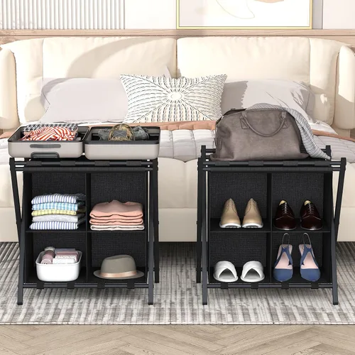 Vista 2 de aboxoo Portaequipajes con almacenamiento, soportes plegables para maleta para habitación de invitados, soporta hasta 120 libras, soportes