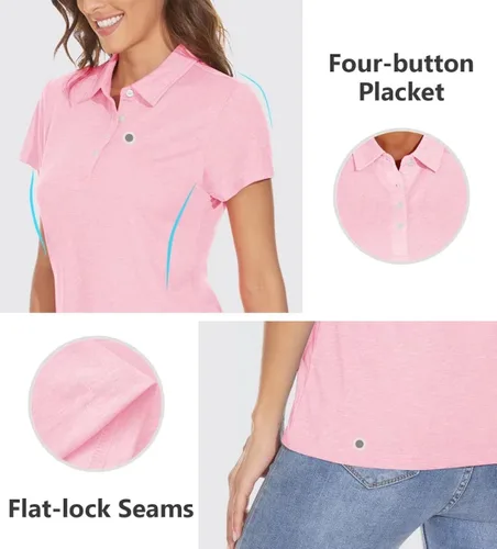 Vista 5 de BIYLACLESEN Polo para mujer de manga corta 4 botones de secado rápido
