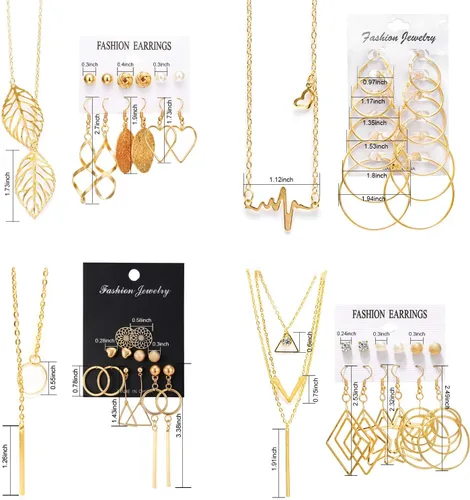 Vista 7 de AROIC 38-52PCS Jewelry Set with Necklace Bracelet Layered Ball Dangle Hoop Stud Earrings for Women Jewelry Fashion and Valentine Birthday Party Gift