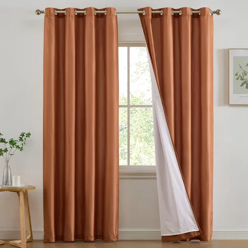 Vista 17 de HLC.ME Jefferson - Cortinas ligeras de seda sintética semitransparente con forro de microfibra y ojales para ventana de dormitorio, comedor y sala