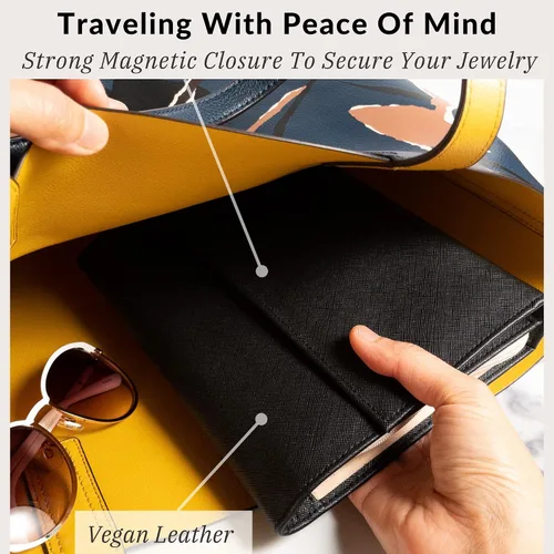 Vista 2 de Organizador de joyas de viaje de cuero vegano de lujo, rollo de joyería, bolsa de joyería de viaje, organizador de viaje de joyería, collar