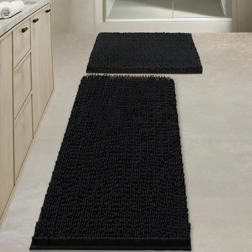Vista 39 de Juegos de alfombras de baño de 2 piezas, alfombra de baño de felpilla extra suave ultra absorbente, alfombra de baño con base antideslizante de PVC