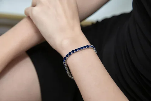Vista 4 de B. BRILLIANT Bracelet for Women, Birthstone Bracelet, 4mm Round-Cut Genuine or Synthetic Gemstone Bracelet, Tennis Bracelet, Sterling Silver