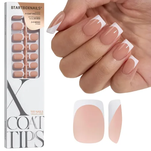 Vista 13 de BTArtboxnails XCOATTIPS White French Tip Press On Nails, XXS Squoval, Pink Lamp-Curable, 4-Week Wear, Natural Nail Look, Salon Quality Value at